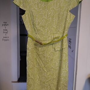 Green Patterned Dress with Belt